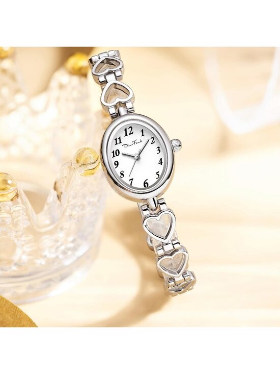 Women\'s Silver Analog Quartz Oval Waterproof Vintage Bracelet Luxury Wrist Watch